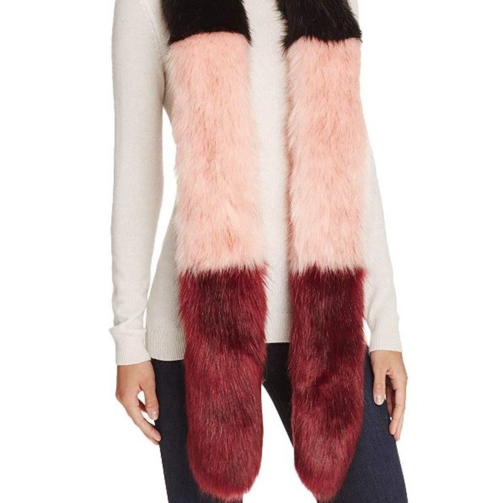 Cara New York NEW Faux Fur Popsicle Stole Scarf; Pink Black Burgundy $58